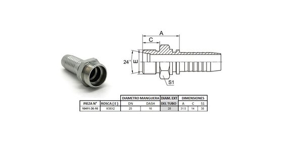 Imagen de MACHO RECTO M36 X 2,0-28 16 1'' (MULTI ASIENTO)